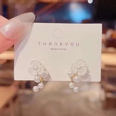  Korean Pearl Floral White Earrings
